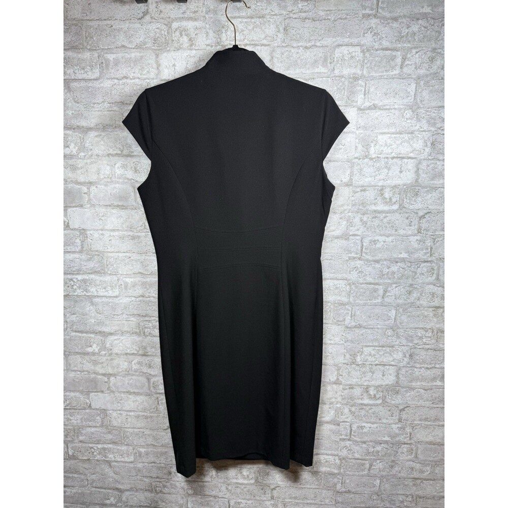 Calvin Klein Black Sheath Dress Sz 10 Sleeveless Mock Neck Faux Wrap Career Work - Picture 7 of 12